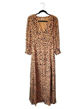 Nicholas Leopard Print V-Neck Silk Maxi Dress Size US 6